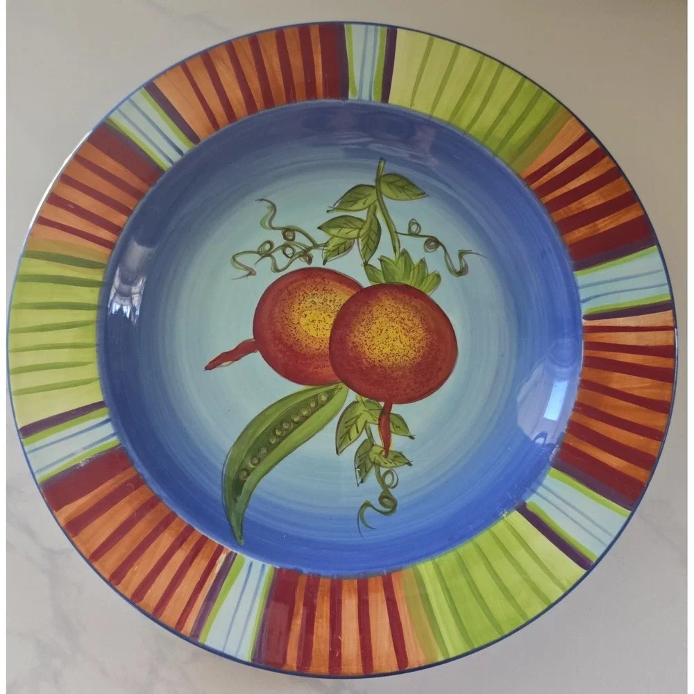 Laurie Gates Gates Ware Market Garden Plates Veggies Striped Set Of 4 9.5 In